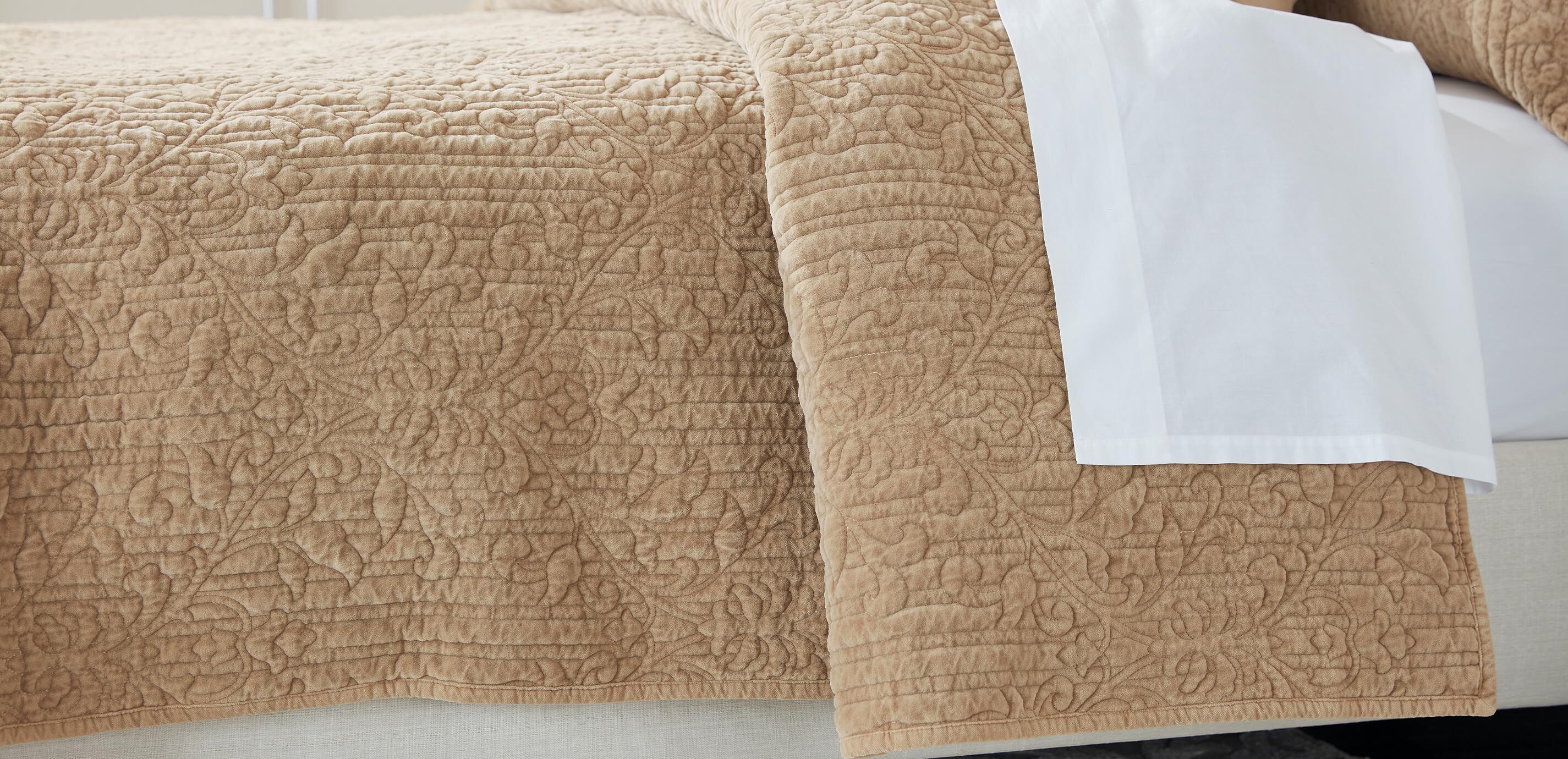 Garment-Dyed Velvet Quilted Coverlet Set, Tan_3