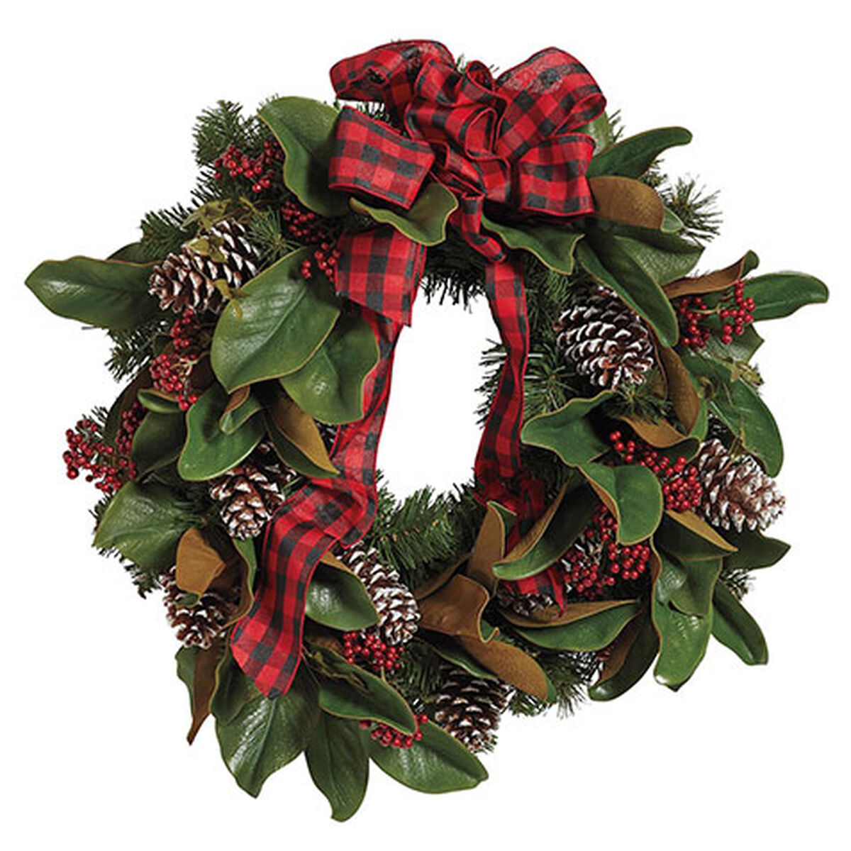 24" Holiday Wreath with Plaid Bow