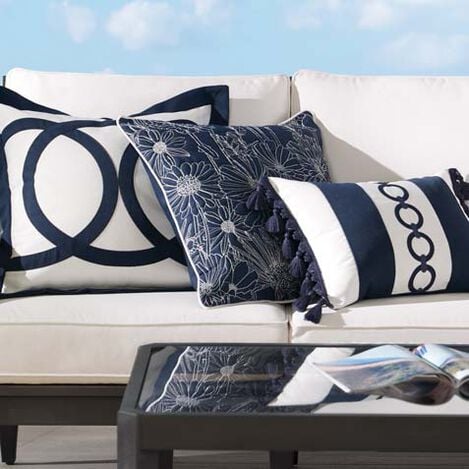 Outdoor Pillows with Insert Navy and Yellow Stripe Patio Accent Throw –  Fabritones