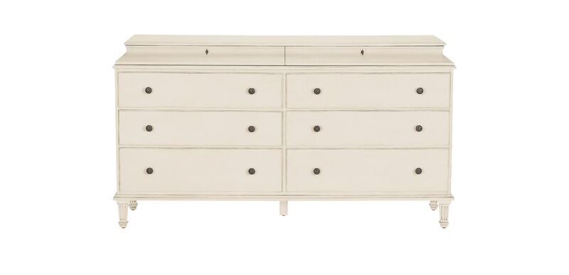 Leora Double Dresser in White, 67.25"w x 19.25"d x 37"h by ETHAN ALLEN Leora Double Dresser in White, 67.25"w x 19.25"d x 37"h by ETHAN ALLEN