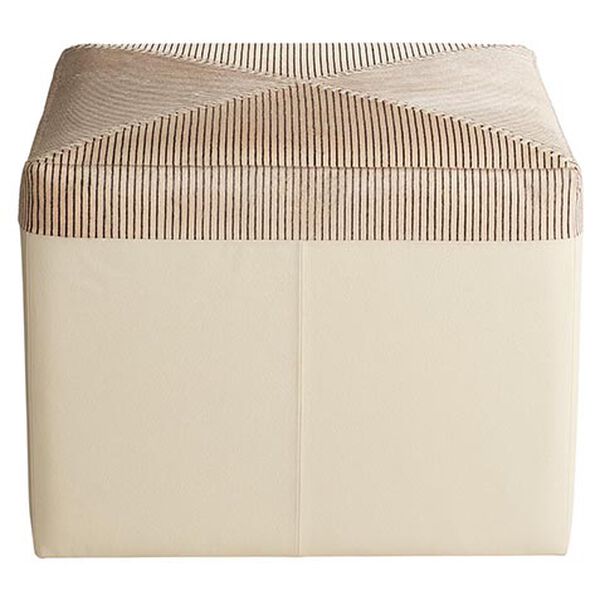 Pinstripe Hide & Leather Pouf