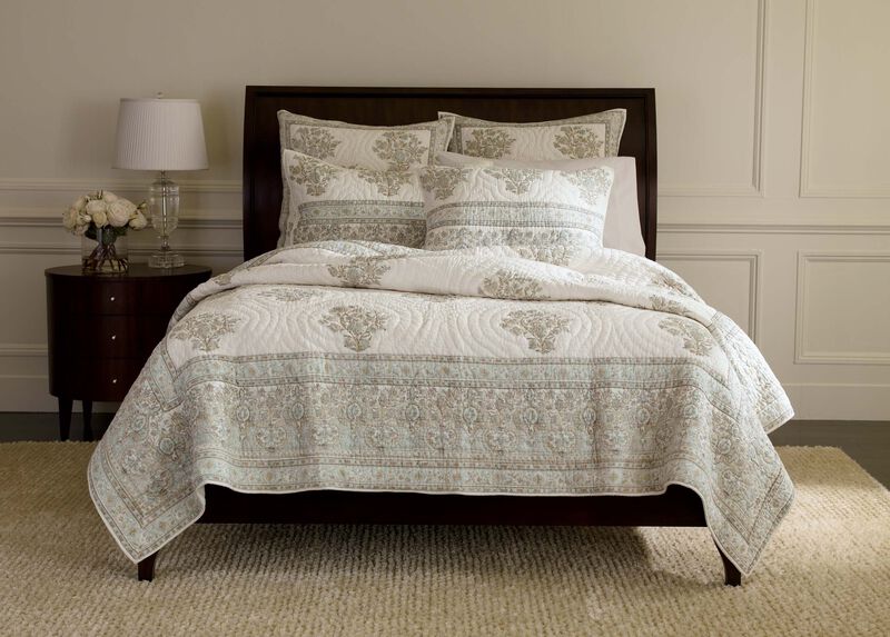 Mineral HandBlocked Floral Quilt and Shams Ethan Allen
