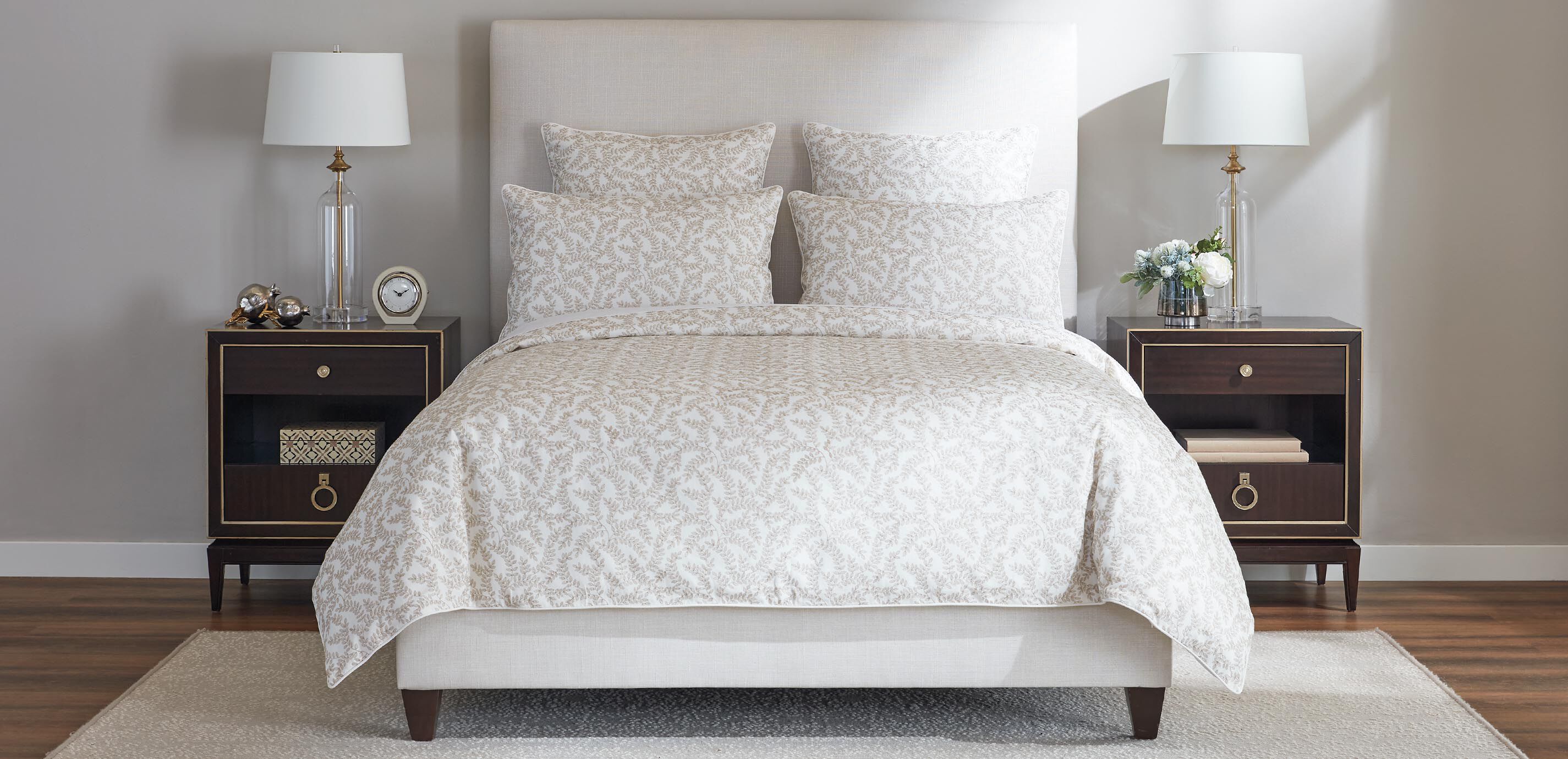 Gold Embroidered Vine Duvet Cover and Shams Set