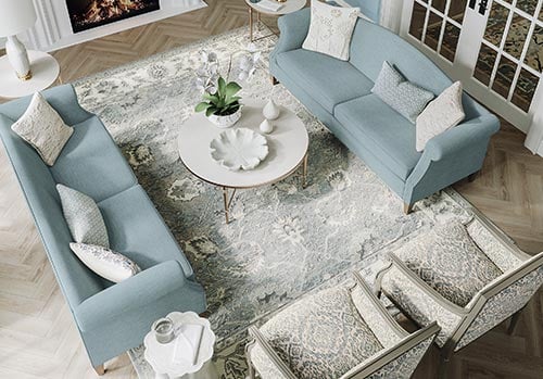 traditional blue living room