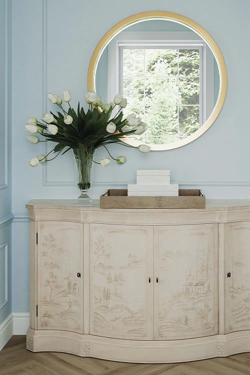 formal light blue dining room