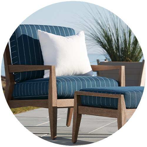 chair with blue cushion and white stripes