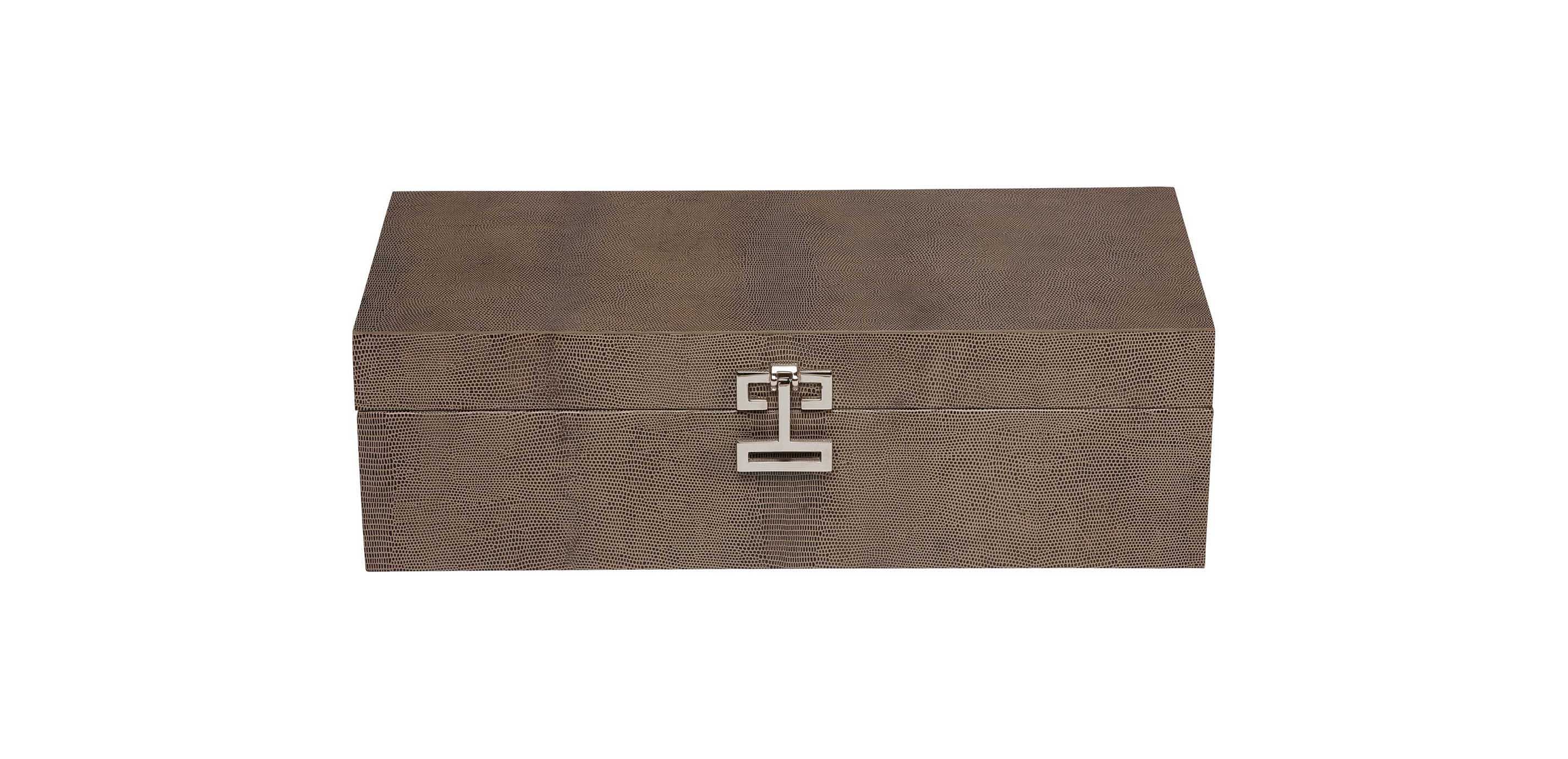 アクセサリー Ethan Embossed Leather Taupe Box | Genuine Leather Box | Ethan Allen