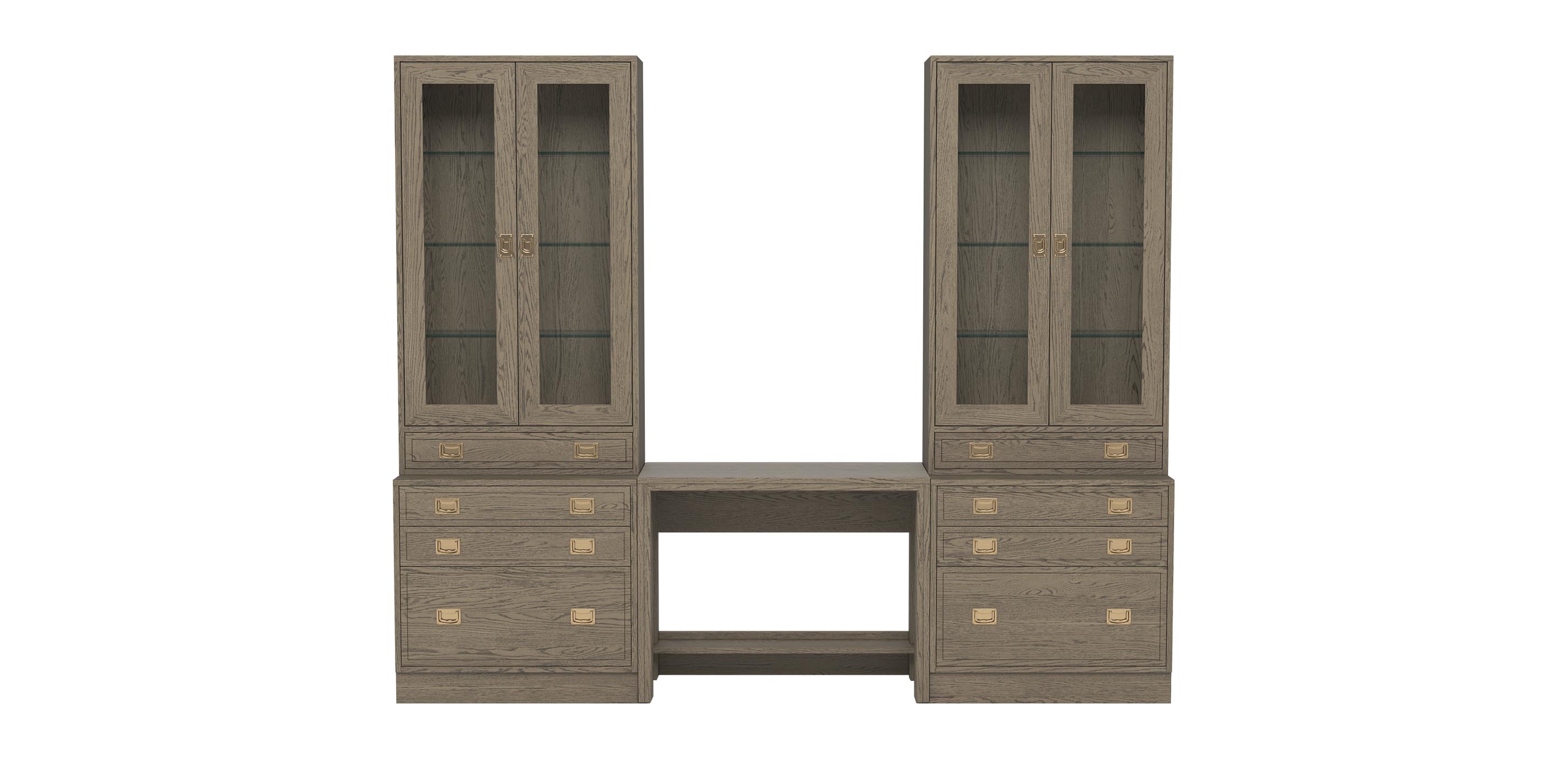 Callum Double File Bookcase with Bridge Desk & Glass Doors Ethan Allen