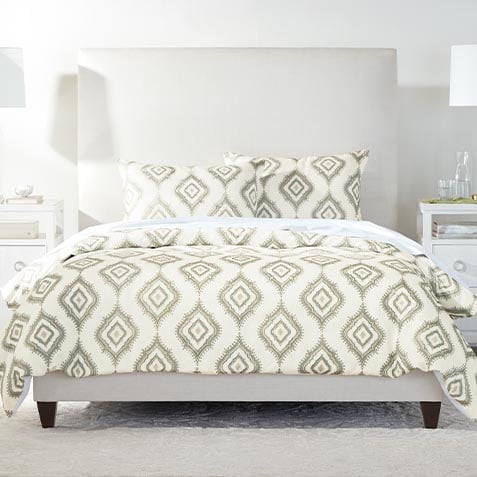 White & Green Embroidered Duvet Cover and Shams Set Product Thumbnail