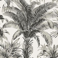Silver/Black swatch Tropical Palms Wallpaper