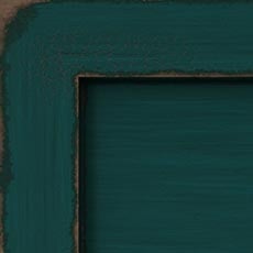 Aged Teal (304): Teal paint, highly worn edges show stained wood below, overall glazing, high sheen. swatch Ming Media Cabinet