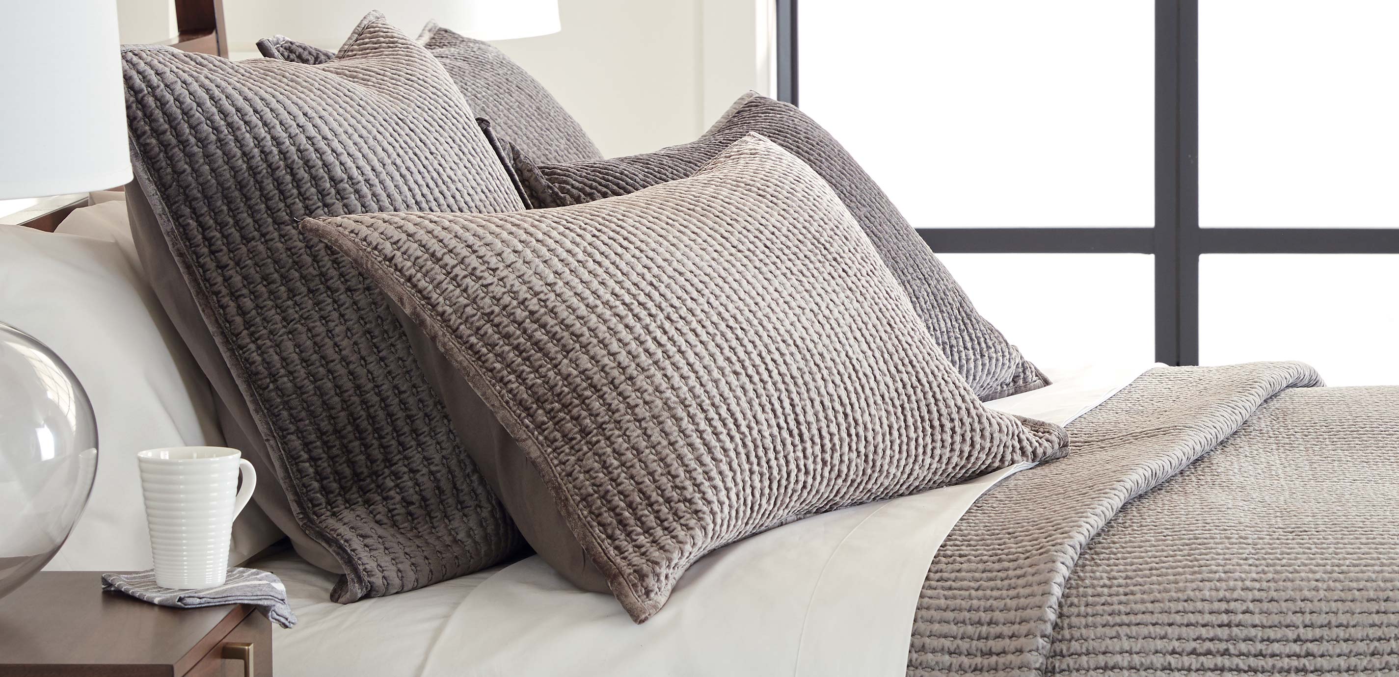 Velvet Quilted Sham—Gray Bedding Ethan Allen