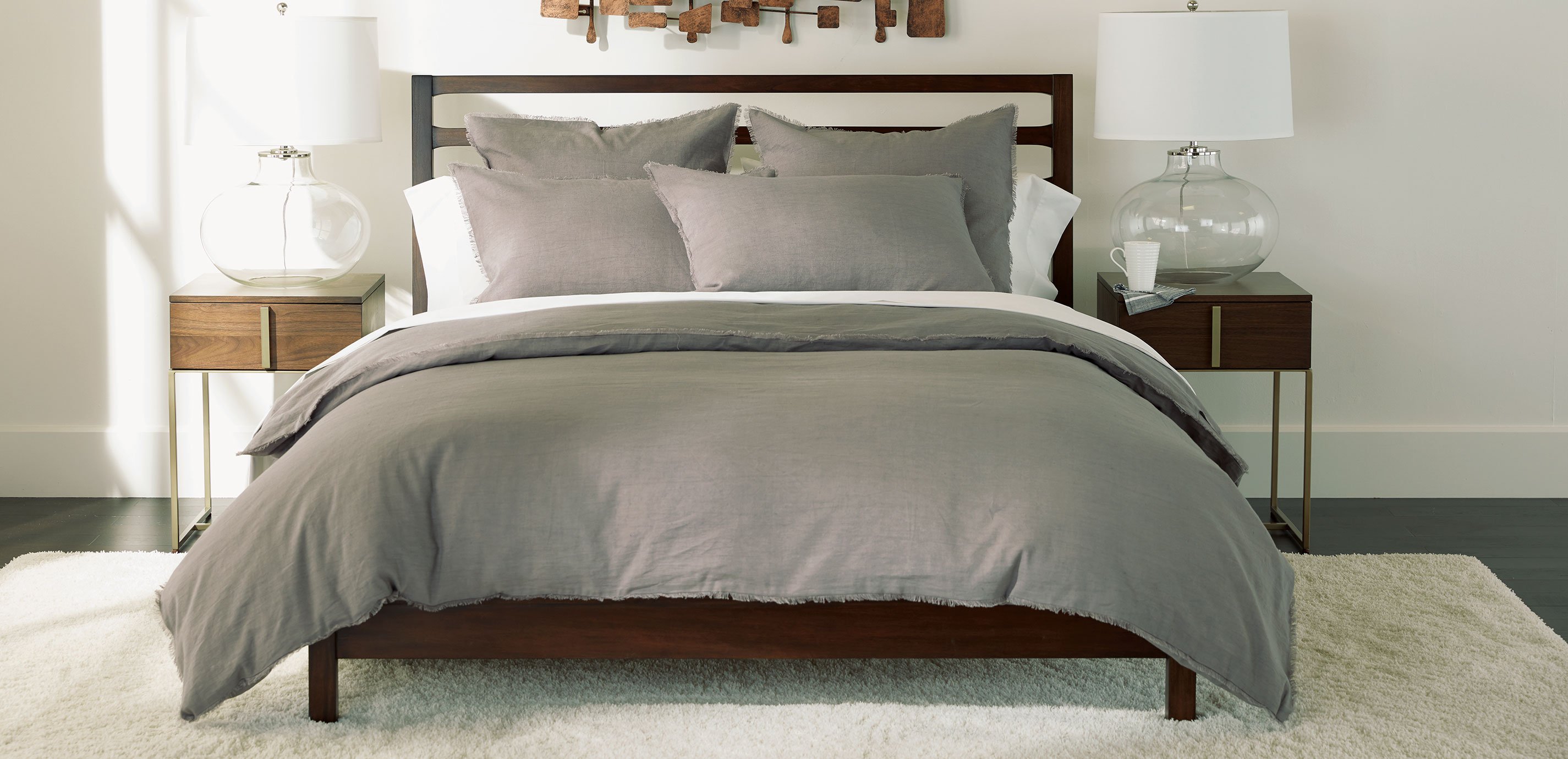 Callyn Linen Fringe Bedding, Gray Ethan Allen Bedding Ethan Allen