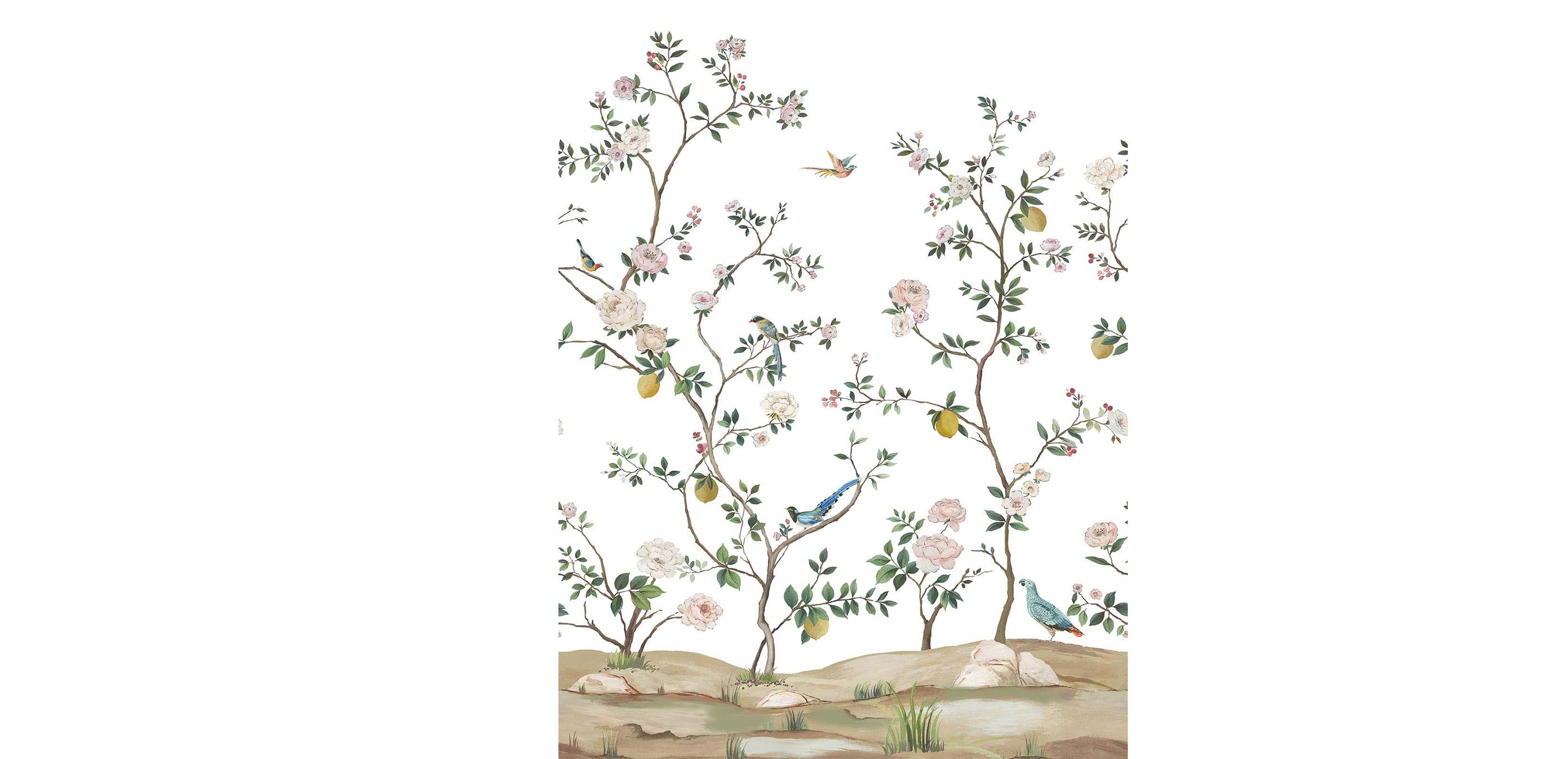 Blossom Chinoiserie Mural on Grasscloth Ethan Allen