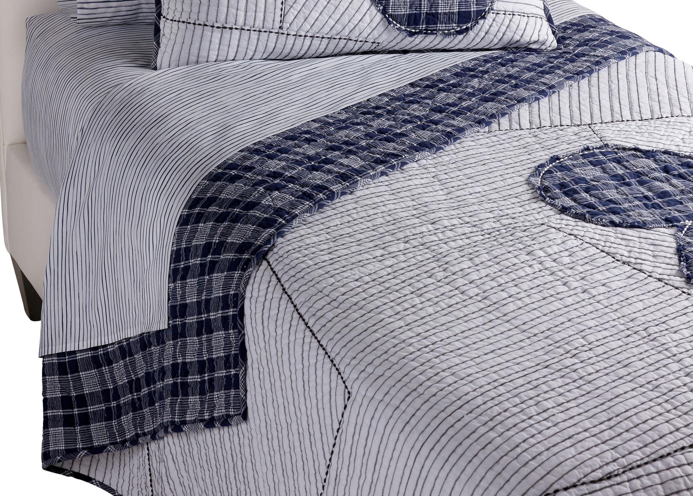 Ticking Stripe Mickey Quilt, Midnight Hidden Bedding Ethan Allen