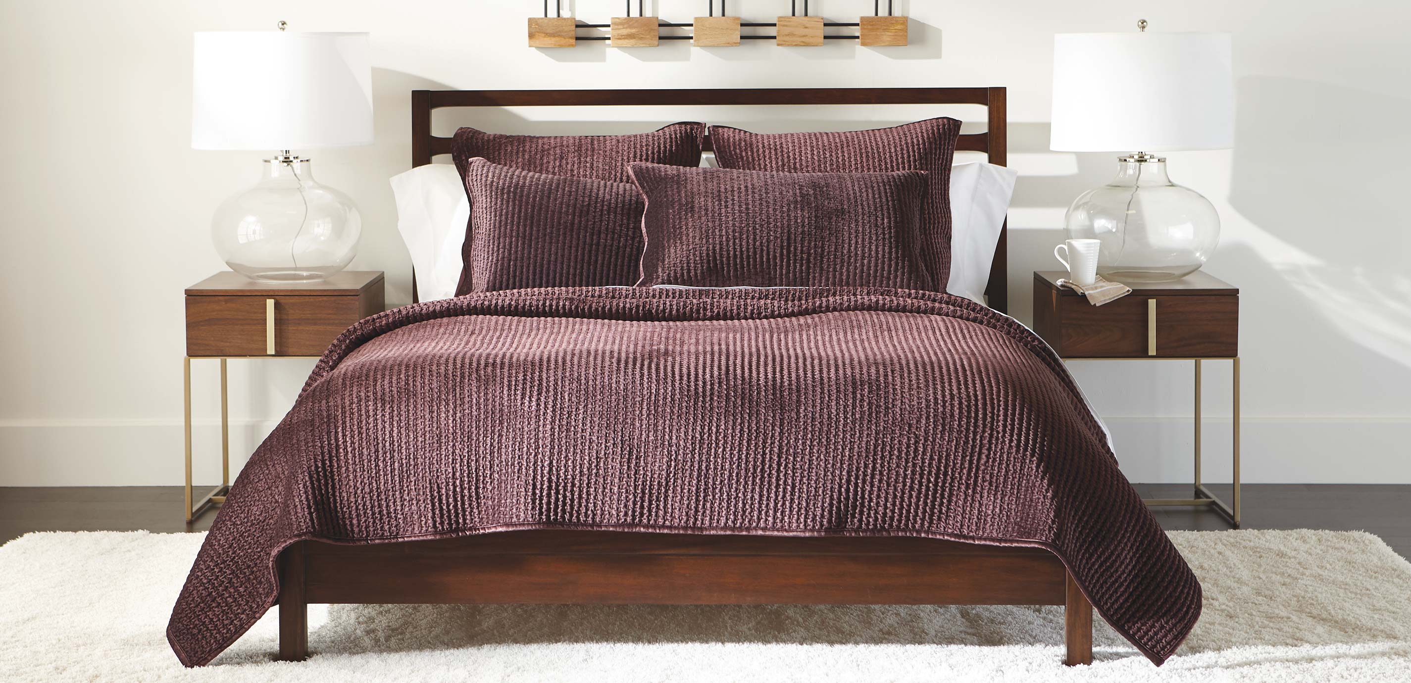 Velvet Quilted Bedding—Yellow, Gray, Purple Ethan Allen
