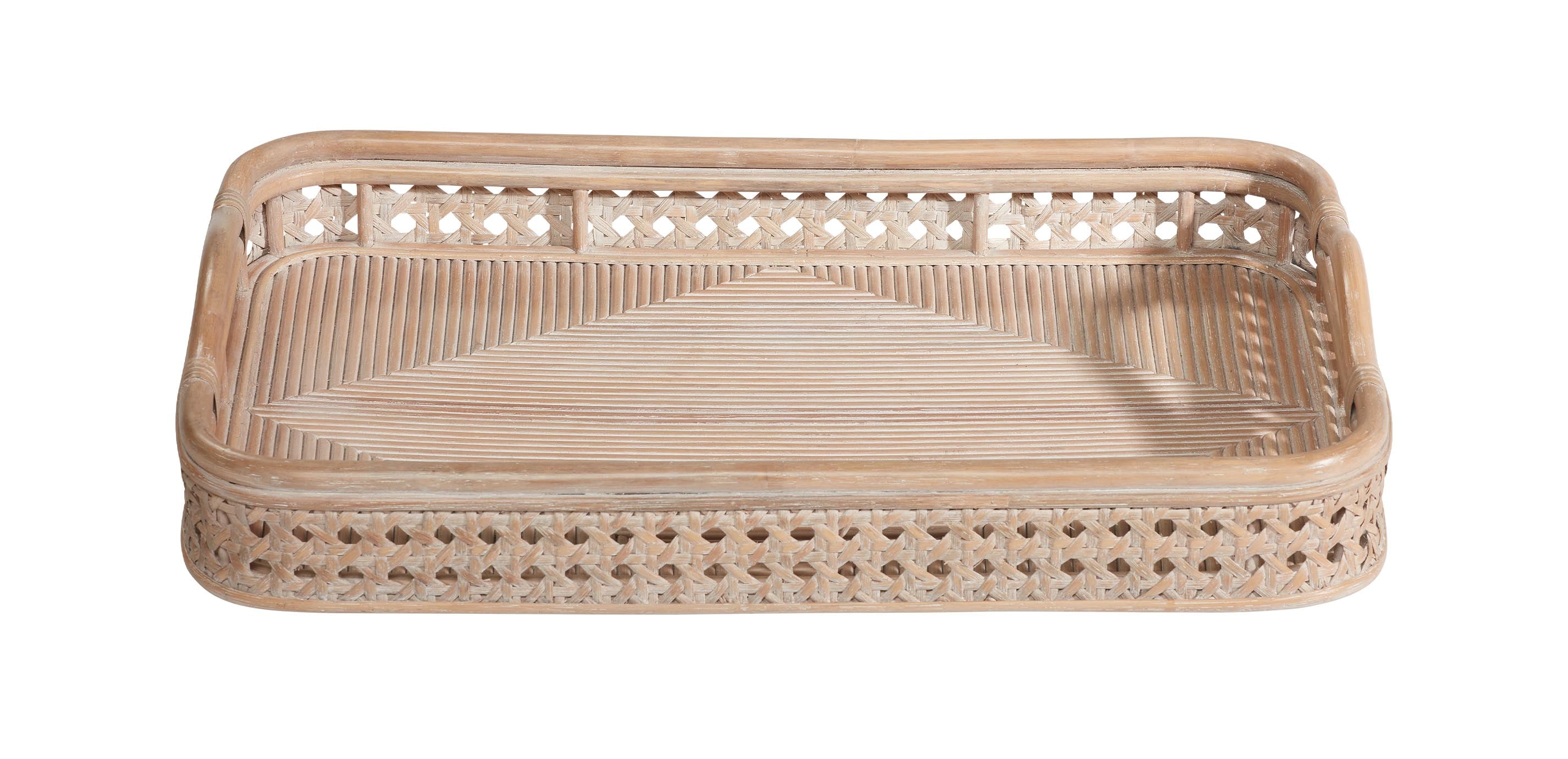 Birdie Whitewash Cane Decorative Tray | Ethan Allen