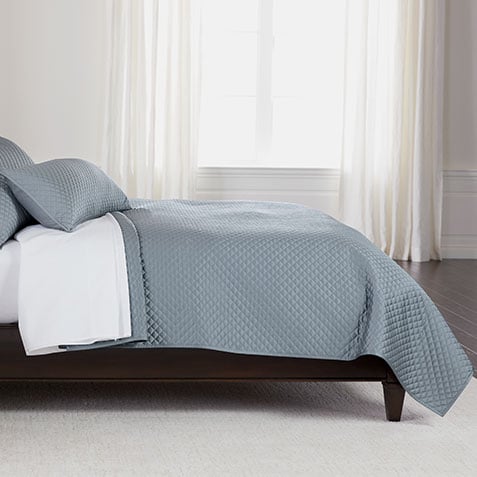 Salena Light Blue Quilted Coverlet and Quilted Shams Ethan Allen