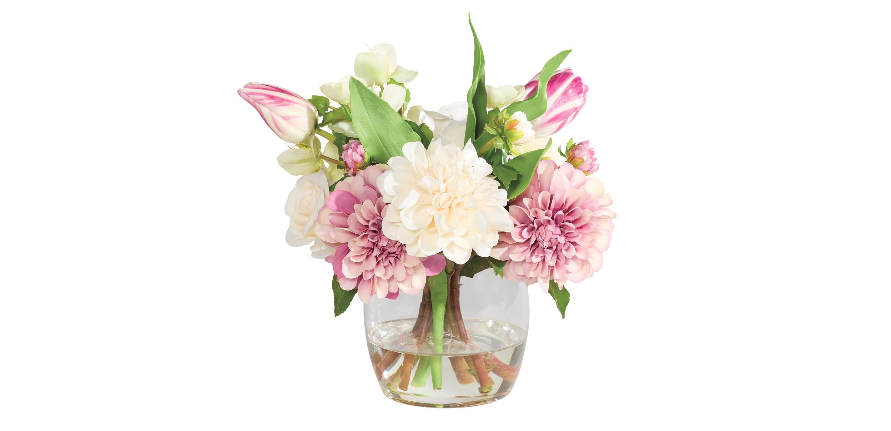 Lavender Faux Dahlia Arrangement in Glass Vase | Ethan Allen