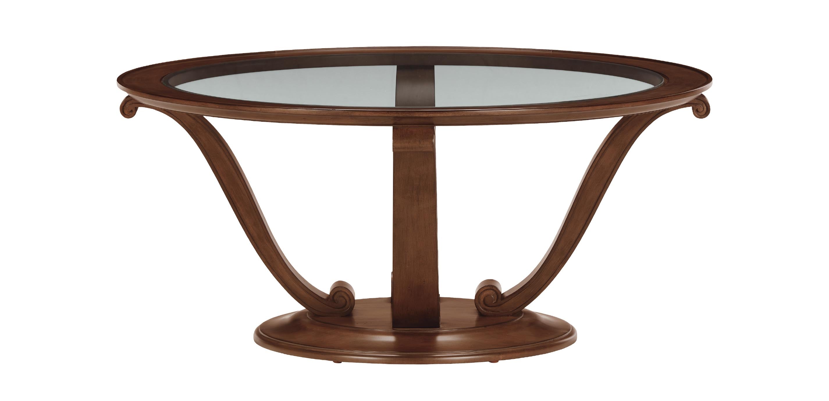 Camille Round Glass-Top Scroll-Base Coffee Table | Ethan Allen