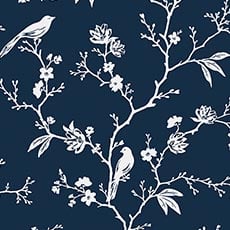 Dark Blue/White swatch Songbird Wallpaper