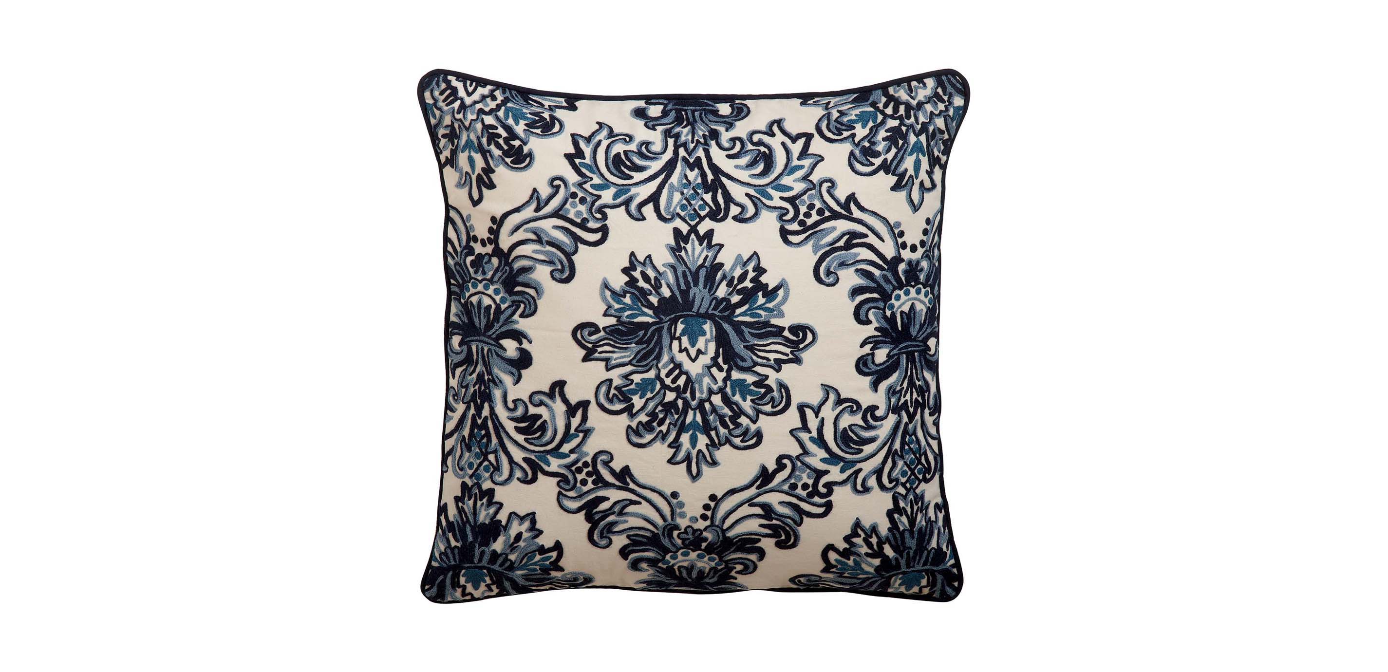 Crewel Embroidered Medallion Pillow, Blue Pillows Ethan Allen