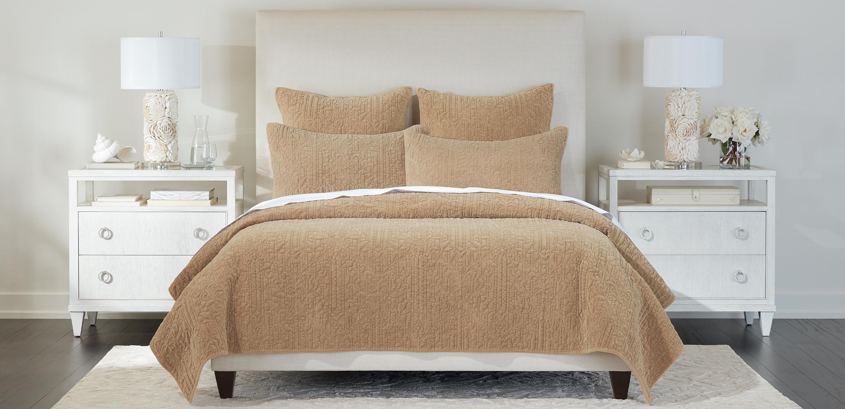 Garment-Dyed Velvet Quilt and Shams Set, Tan | Ethan Allen