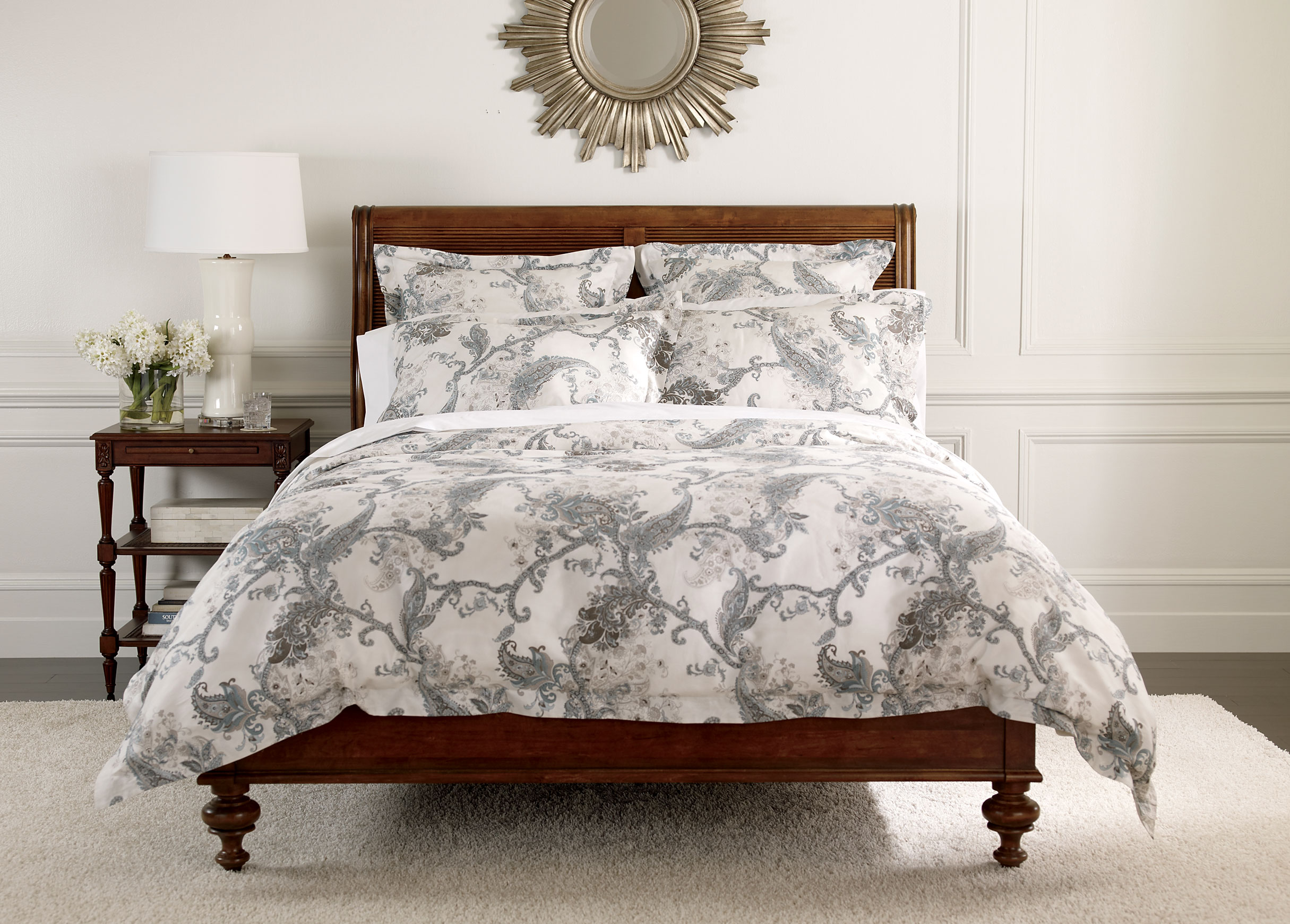 Wynsome Grey Paisley Duvet Cover and Shams Ethan Allen