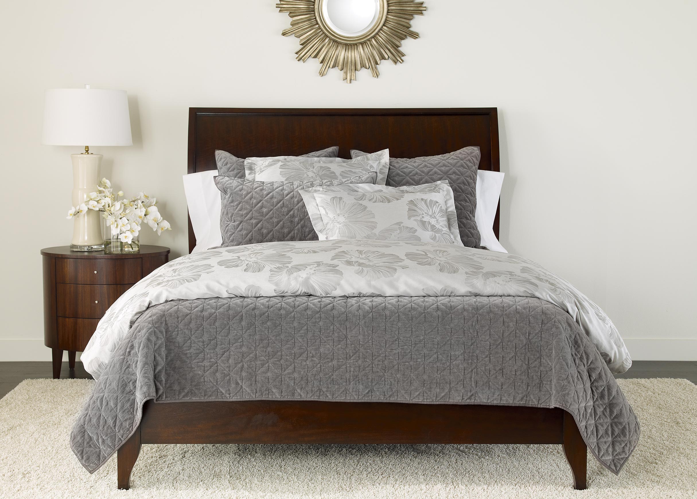 Susana Gray Floral Duvet and Gresham Graphite Coverlet BEDDING