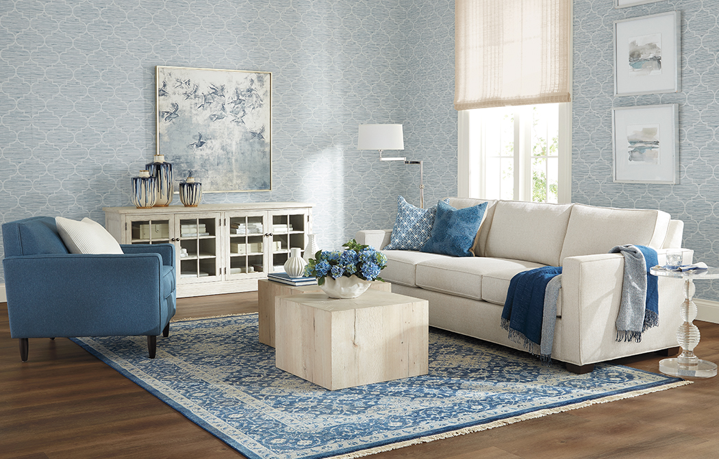 BlueandWhite Delight Living Room Coastal Design Ideas Ethan Allen