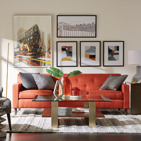 Gray and Orange Living Room Tile