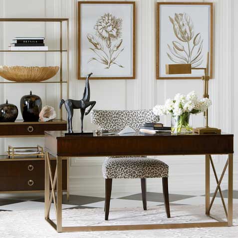 wood and gold home office